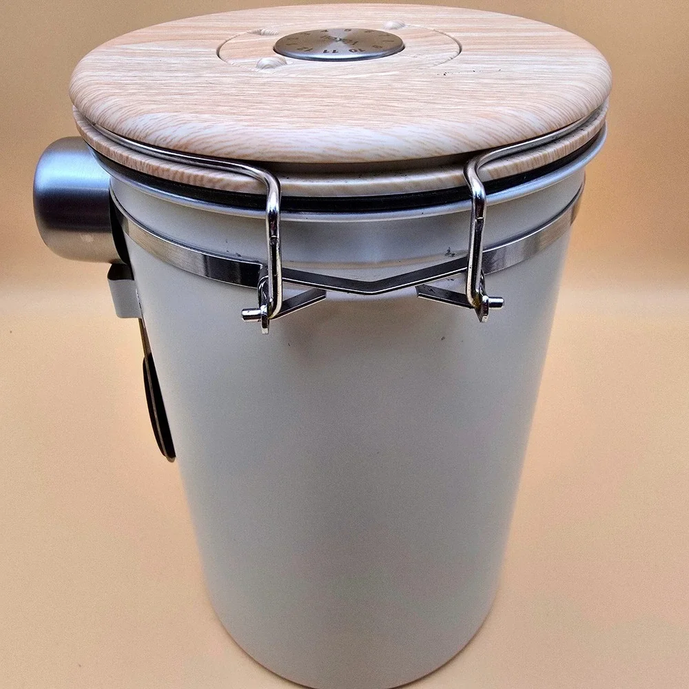 Veken Coffee Canister Airtight Date Stainless Steel Storage w/ Scoop Cream 34 oz